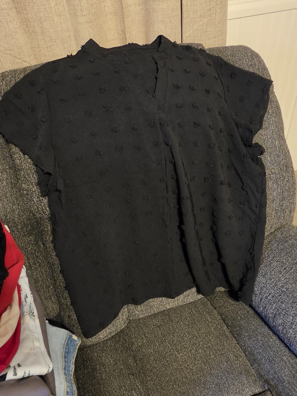 SHEIN Black Textured Short Sleeve Blouse